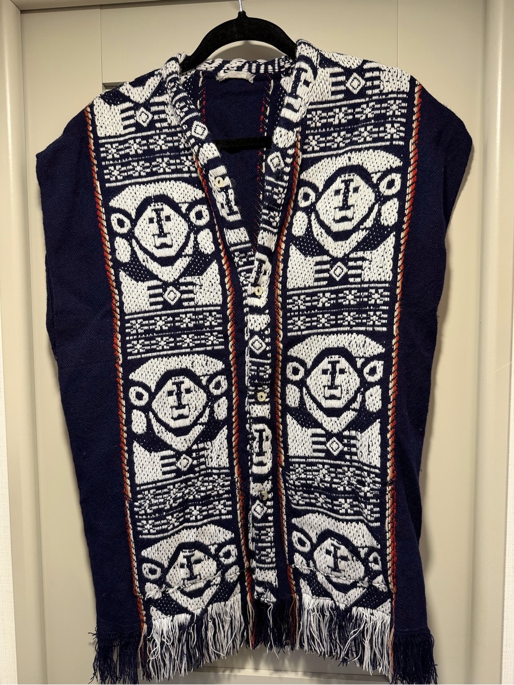 Navy and White Patterned Knit Sweater Vest